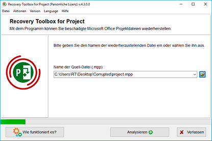 Analyse der Datei und Wiederherstellung der Daten