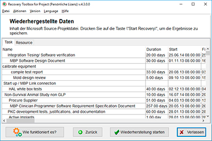 Wiederhergestellte Daten ansehen und speichern