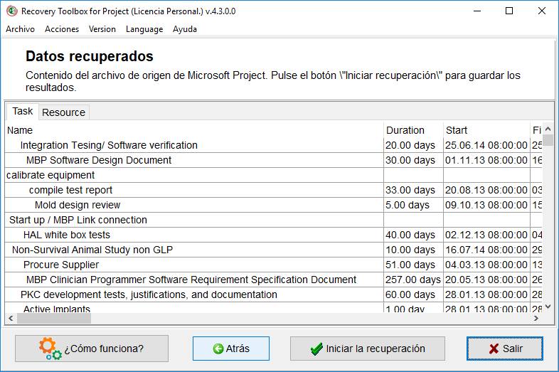 cómo restaurar un archivo de project dañado