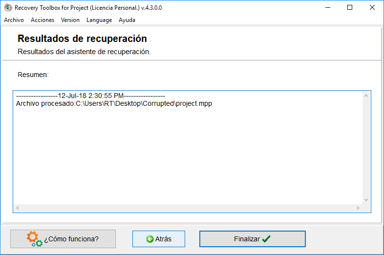 herramienta de recuperación ms project