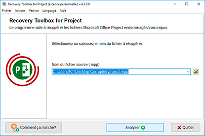Sélection d'un fichier endommagé