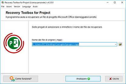 Selezione di un file danneggiato