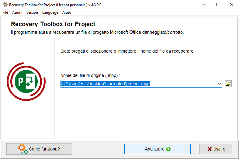 strumento di riparazione dei file di ms project