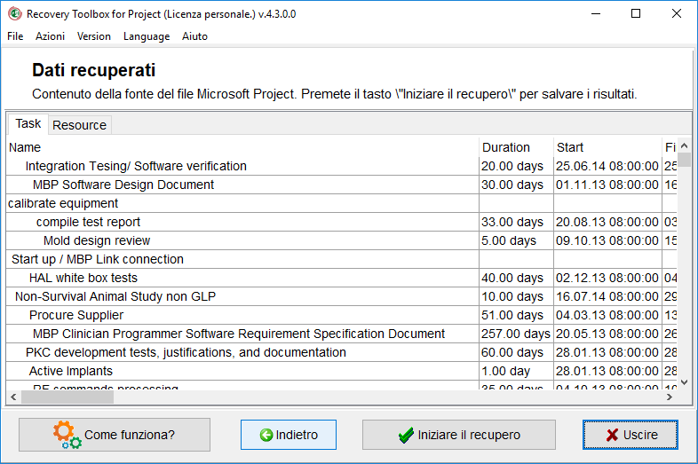 come ripristinare il file di progetto danneggiato