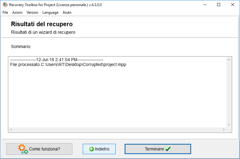 strumento di recupero di ms project