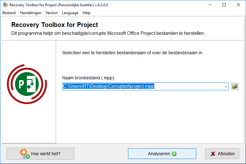 reparatieprogramma voor projectbestanden
