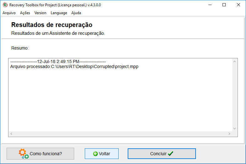 ferramenta de recuperação de projeto