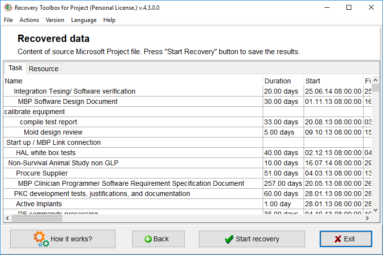 how to restore damaged project file