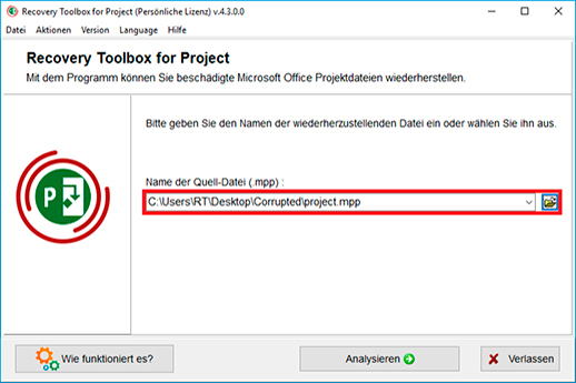 microsoft project beschädigte Datei reparieren