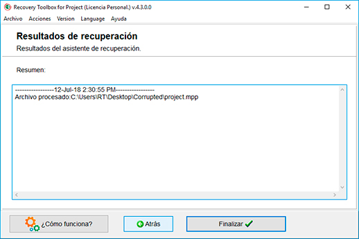 reparar archivo ms project