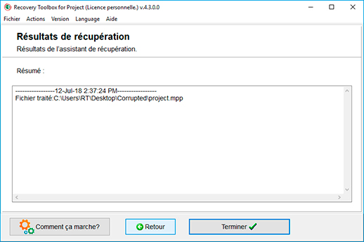 réparer le fichier de ms project