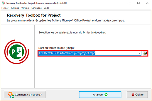 microsoft project réparer fichier endommagé