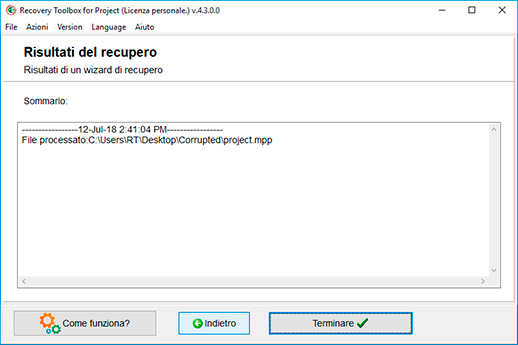 correggere il file ms project