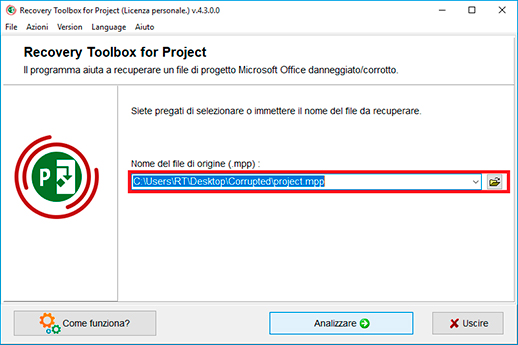 microsoft project riparare un file danneggiato