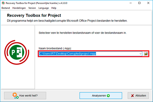 microsoft project herstel beschadigd bestand