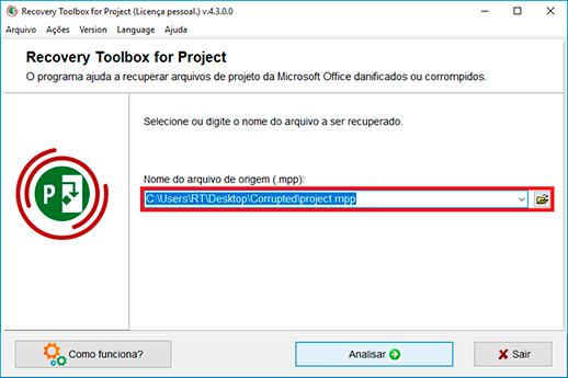 reparo de arquivo danificado do microsoft project
