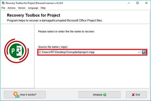 microsoft project repair damaged file